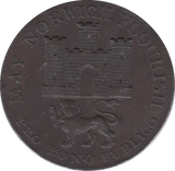 1792 HALFPENNY TOKEN ARMS OF NORWICH CASTLE AND LION DH15 ( REF 101 )