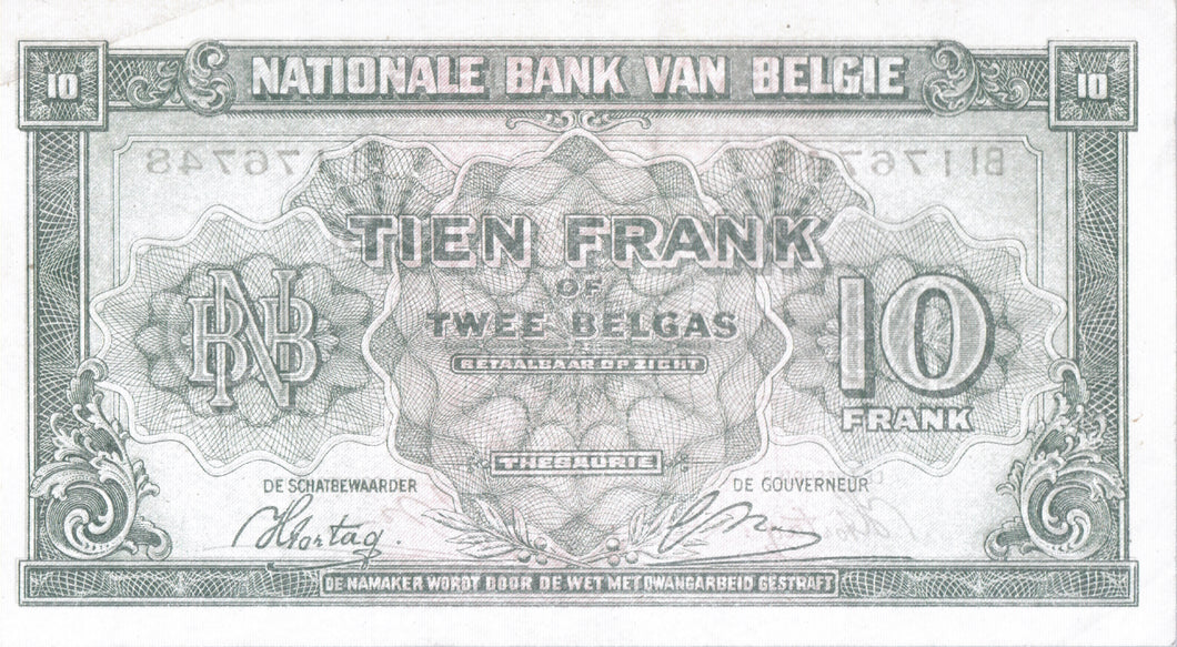 10 FRANCS BANQUE NATIONALE DE BELGIQUE BELGIAN BANKNOTE REF 4
