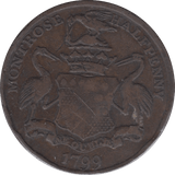 1799 HALFPENNY TOKEN ANGUSHIRE ARMS OF MONTROSE LUNATIC HOSPITAL DH33 ( REF 245 )