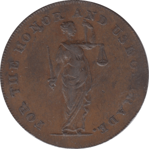 1794 HALFPENNY TOKEN CORK FYAN GROCER JUSTICE STANDS DUBLIN DH308A ( 184 )