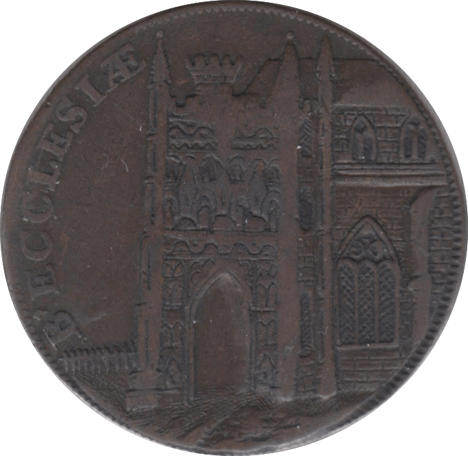 1795 HALFPENNY TOKEN SUFFOLK BECCLES CHURCH AND BRIDGE DH16 ( REF 140 )