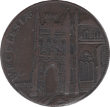 1795 HALFPENNY TOKEN SUFFOLK BECCLES CHURCH AND BRIDGE DH16 ( REF 140 )