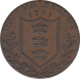 1791 HALFPENNY TOKEN YORKSHIRE HULL SHIELD OF ARMS SHIP SAILING DH23 ( VF) ( REF 178 )