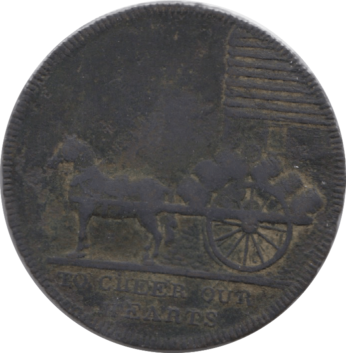 1796 HALFPENNY TOKEN KENT TEWKESBURY SHIELD OF ARMS HORSE AND CART DH42 ( REF 212 )