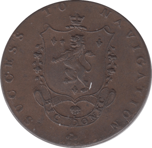 1793 HALFPENNY TOKEN LANCASHIRE PORTER & SACK MANCHESTER ARMS PLAIN DH 135H ( VF SCAR )  ( REF 71 )
