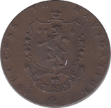 1793 HALFPENNY TOKEN LANCASHIRE PORTER & SACK MANCHESTER ARMS PLAIN DH 135H ( VF SCAR )  ( REF 71 )