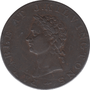 1795 HALFPENNY TOKEN MIDDLESEX PAYABLE AT J.KILVINGSTONS BRITANNIA ENGRAVED DH346 ( REF 108 )