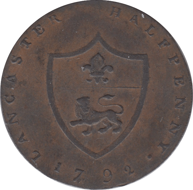 1792 HALFPENNY TOKEN LANCASTER ARMS JOHN OF GAUNT SHIELD OF ARMS DH29G ( S ) ( REF 68 )