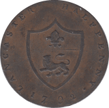1792 HALFPENNY TOKEN LANCASTER ARMS JOHN OF GAUNT SHIELD OF ARMS DH29G ( S ) ( REF 68 )