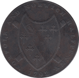1792 HALFPENNY TOKEN NORFOLK ARMS OF NORWICH CASTLE OVER LION DH14 ( REF 86 )