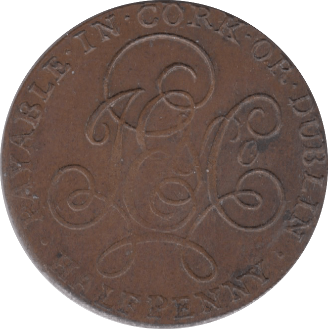 1794 HALFPENNY TOKEN CORK FAME AND TRUMPET JE AND CO CYPHER DH1 ( VF ) ( REF 189 )