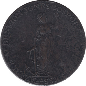 1796 HALFPENNY TOKEN HAMPSHIRE HOPE STANDING SHIP MILLED DH34 ( REF 118 )