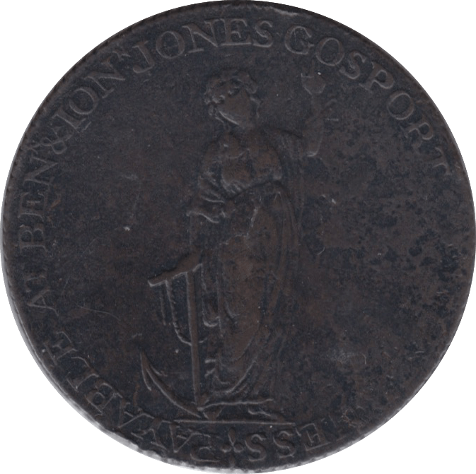 1796 HALFPENNY TOKEN HAMPSHIRE HOPE STANDING SHIP MILLED DH34 ( REF 118 )