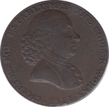 1791 HALFPENNY TOKEN CHESHIRE MACCLESFIELD FEMALE WITH COG CHARLES ROE DH44 ( VF ) ( REF 220 )