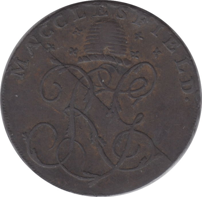 1792 HALFPENNY TOKEN CHESHIRE MACCLESFIELD FEMALE WITH COG RG CYPHER DH72A ( REF 219 )