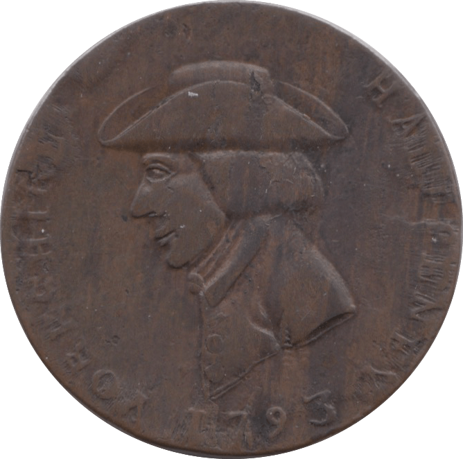 1793 HALFPENNY TOKEN YORKSHIRE SHEFFIELD SHIELD OF ARMS BUST WITH HAT ENGRAILED DH56 ( REF 179 )