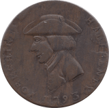 1793 HALFPENNY TOKEN YORKSHIRE SHEFFIELD SHIELD OF ARMS BUST WITH HAT ENGRAILED DH56 ( REF 179 )