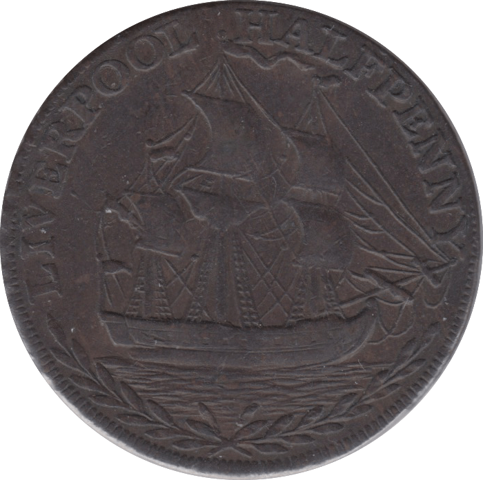 1792 HALFPENNY TOKEN LANCASTER LIVERPOOL SHIP SHIELD OF ARMS PAY CRONBANE  104A ( VF ) ( REF 69 )