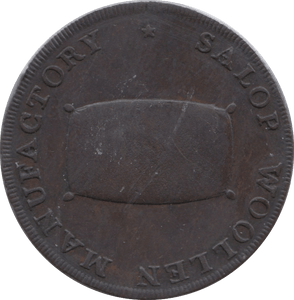 1793 HALFPENNY TOKEN SHROPSHIRE SHREWSBURY SHIELD OF ARMS SALOP WOOLPACK DH19 ( VF ) ( REF 157 )