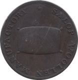 1793 HALFPENNY TOKEN SHROPSHIRE SHREWSBURY SHIELD OF ARMS SALOP WOOLPACK DH19 ( VF ) ( REF 157 )