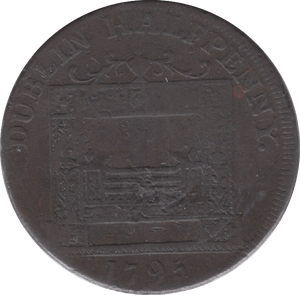 1795 HALFPENNY TOKEN DUBLIN FEMALE WITH ANCHOR STOVE DH352B ( REF 196 )