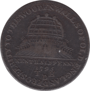 1795 HALFPENNY TOKEN KENT REAR OF SHIP DH14RR ( REF 78 )