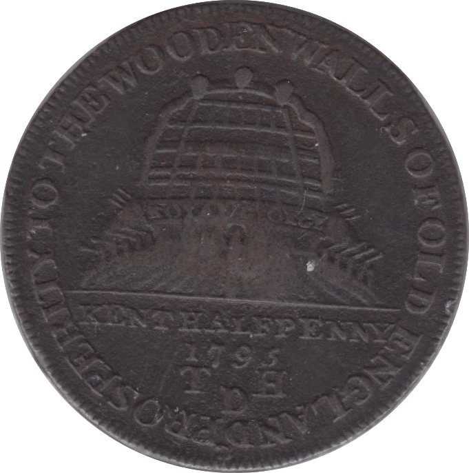 1795 HALFPENNY TOKEN KENT REAR OF SHIP DH14RR ( REF 78 )