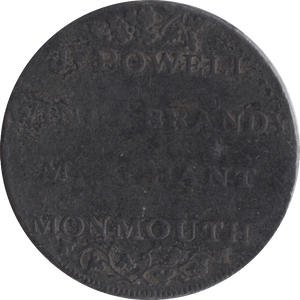 1795 HALFPENNY TOKEN MONMOUTH J.POWELL WINE MERCHANT BANDY CASK DH3 ( REF 117 )