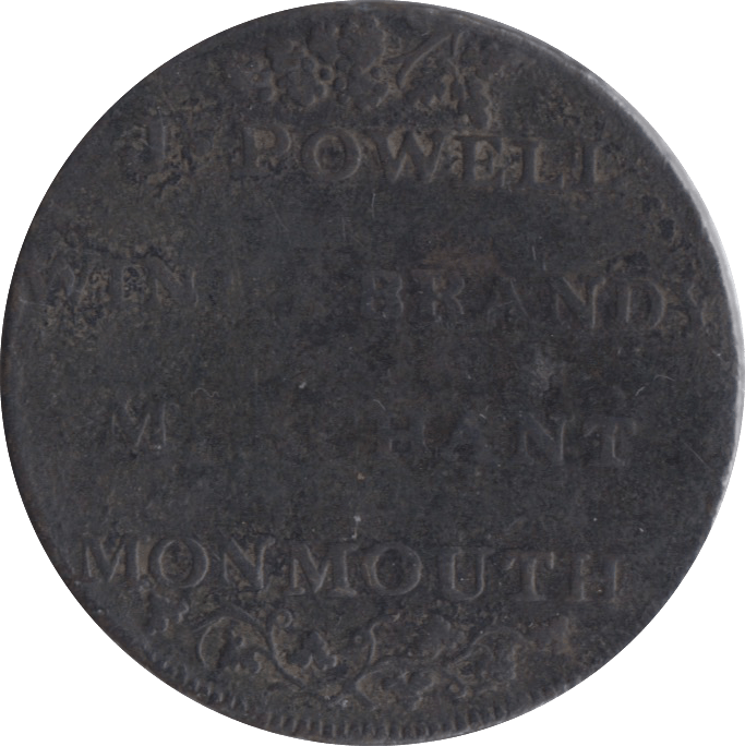 1795 HALFPENNY TOKEN MONMOUTH J.POWELL WINE MERCHANT BANDY CASK DH3 ( REF 117 )