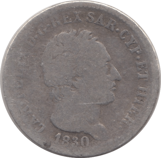 1830 SILVER 5 LIRE ITALY - SILVER WORLD COINS - Cambridgeshire Coins