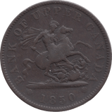 1850 PENNY TOKEN BANK OF UPPER CANADA REF 329 - Token - Cambridgeshire Coins