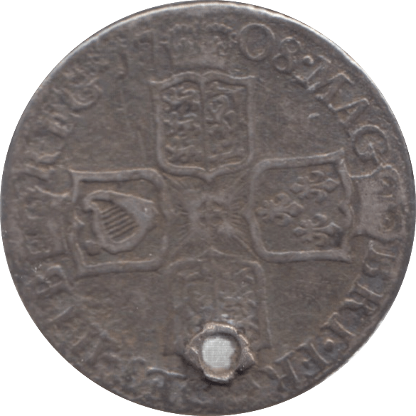 1708 SHILLING ( FINE ) HOLED