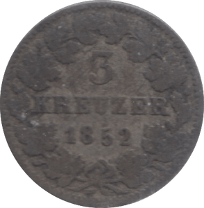 1852 SILVER 3 KREUZER BADEN - SILVER WORLD COINS - Cambridgeshire Coins