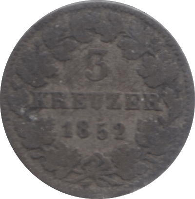 1852 SILVER 3 KREUZER BADEN - SILVER WORLD COINS - Cambridgeshire Coins