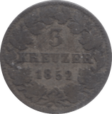 1852 SILVER 3 KREUZER BADEN - SILVER WORLD COINS - Cambridgeshire Coins