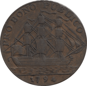 1794 HALFPENNY TOKEN PRO BONO PUBLICO REF 300