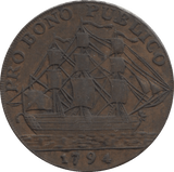 1794 HALFPENNY TOKEN PRO BONO PUBLICO REF 300