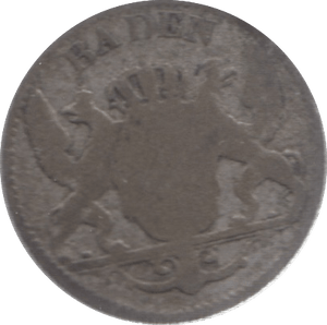 1852 SILVER 3 KREUZER BADEN - SILVER WORLD COINS - Cambridgeshire Coins
