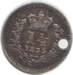 1835 THREE HALF PENCE ( GVF ) HOLED - Three Half Pence - Cambridgeshire Coins