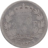 1827 SILVER 2 FRANCS FRANCE - SILVER WORLD COINS - Cambridgeshire Coins