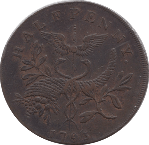 1793 HALFPENNY TOKEN MIDDLESEX SIR ISAAC NEWTON CADUCEUS OLIVE CORNCUPIA DH1033 ( REF 127 )