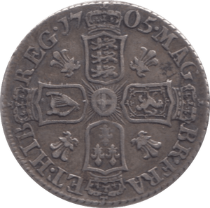 1705 SIXPENCE ( VF )