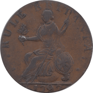 1797 HALFPENNY TOKEN HAMPSHIRE ADMIRAL HOWE BRITANNIA JOHN STRIDE ( REF 230 )