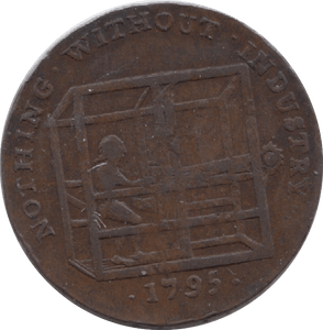 1795 HALFPENNY TOKEN DUBLIN MAN IN LOOM SHIELD CROWNED DH15 ( REF 197 )