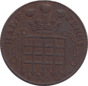 1795 Princess Of Wales Half Penny Token