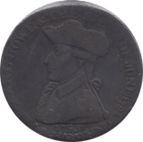 1795 HALFPENNY TOKEN HAMPSHIRE ADMIRAL HOWE SHIP SAILING DH30 ( REF 225 )