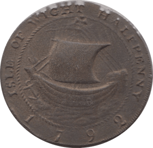 1792 HALFPENNY TOKEN HAMPSHIRE ROBERT WILKINS ANTIQUE SHIP DH46 ( VF ) ( REF 227 )