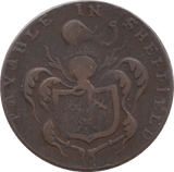 1793 HALFPENNY TOKEN YORKSHIRE SHEFFIELD SHIELD OF ARMS BUST WITH HAT ENGRAILED DH56 ( REF 179 )
