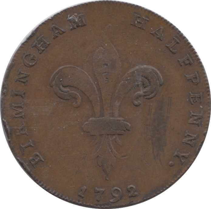 1792 HALFPENNY TOKEN WARWICKSHIRE GENERAL ELLIOT PAYABLE AT HENRY BIGGS MOORE STREET ( REF 166 )