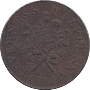 1794 HALFPENNY TOKEN INVERNESS-SHIRE CORNUCOPIA ROASE & THISTLE DH2 ( REF 235 )